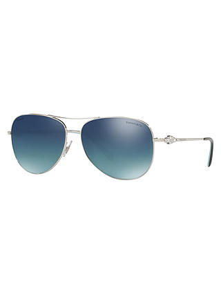 Tiffany & Co TF3052B Polarised Aviator Sunglasses, Silver/Blue