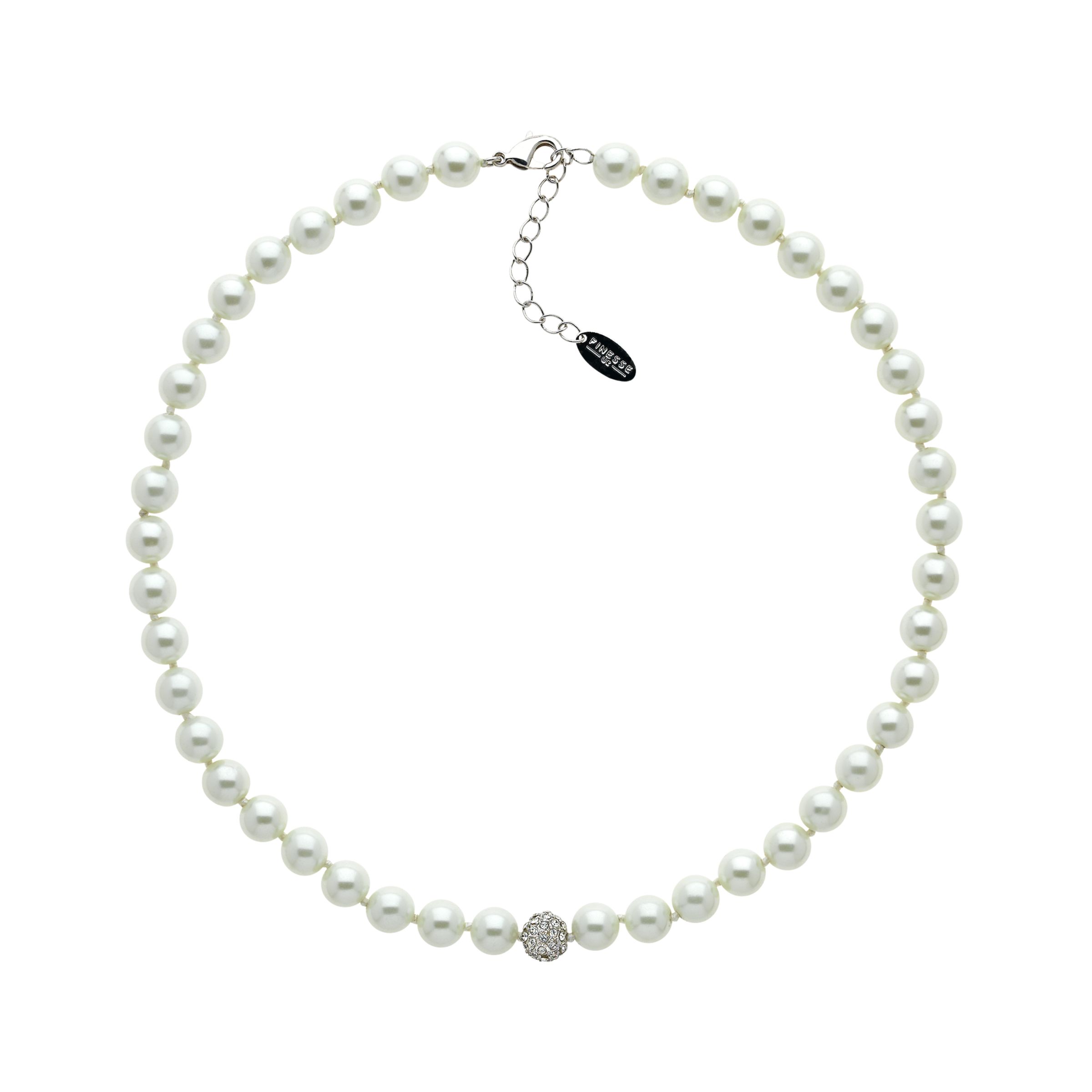 Finesse Pearl Pave Ball Necklace, Silver