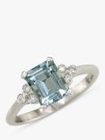 E.W Adams 18ct White Gold Diamond Aquamarine Ring, N