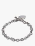 Andea Sterling Silver Oval Link Heart Charm Bracelet, Silver