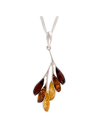 Be-Jewelled Sterling Silver Amber Leaf Pendant, Silver/Multi
