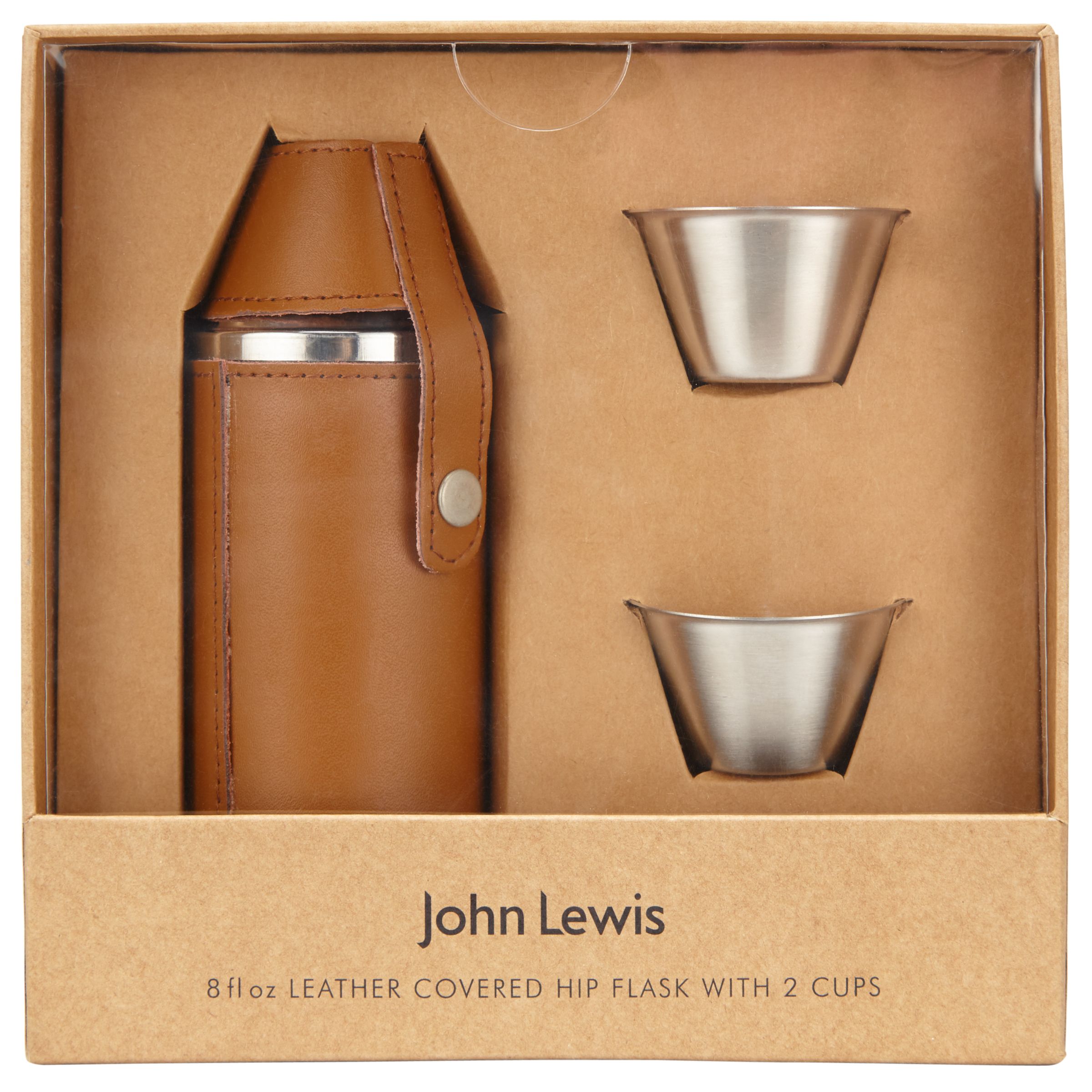 John Lewis & Partners Hip Flask and Shot Glass, Brown