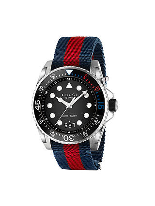 Gucci YA136210 Men's Dive Date Fabric Strap Watch, Dark Blue/Red