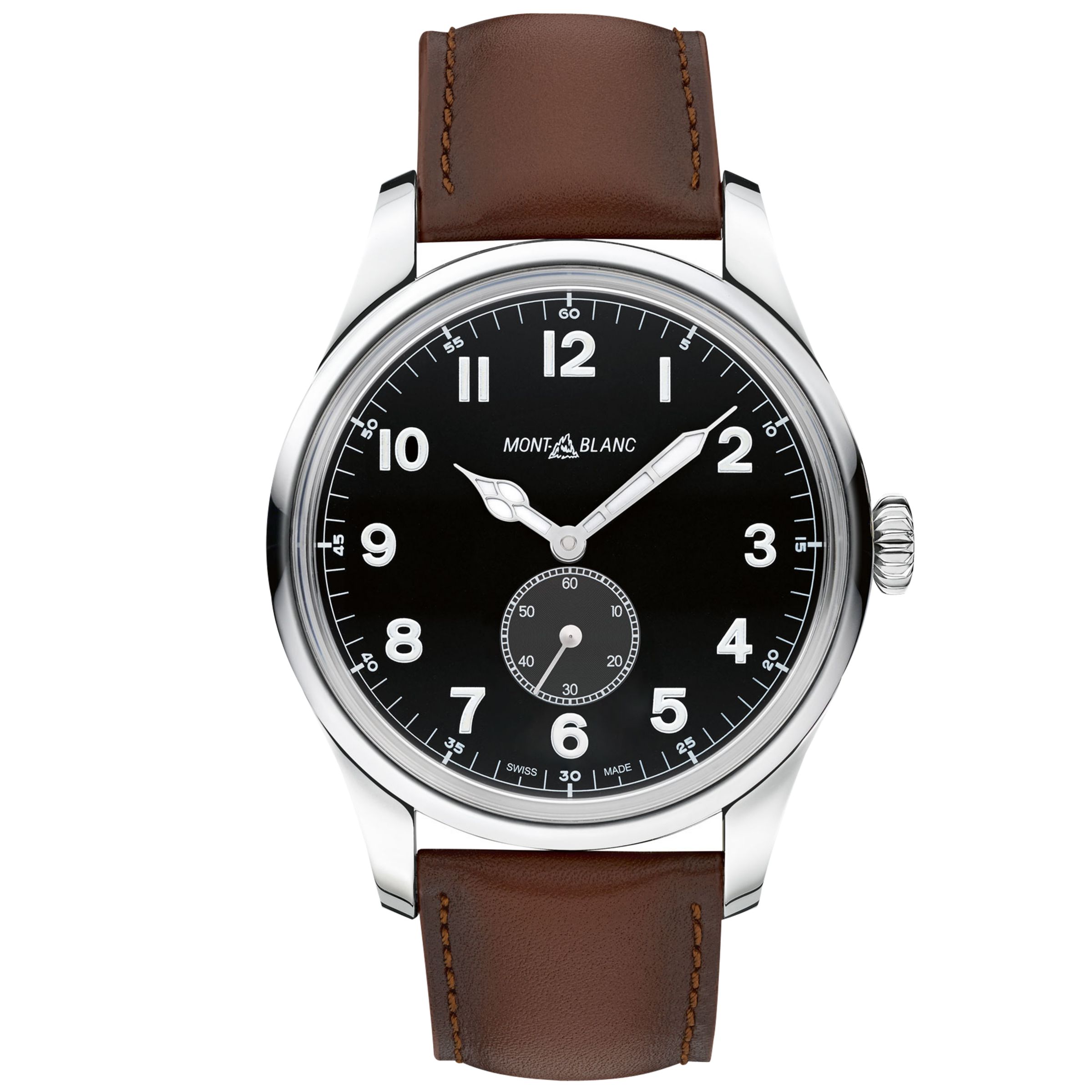 Montblanc 115073 Men's 1858 Automatic Small Second Leather Strap Watch, Brown/Black