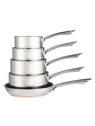 John Lewis Stainless Steel with Copper Base Pan Set, 5 Pieces