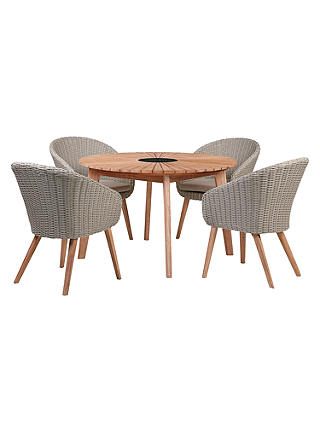 John Lewis & Partners Sol 4 Seater Round Garden Dining Table & Chairs Set, FSC-Certified (Eucalyptus), Natural