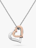 Hot Diamonds Double Heart Pendant Necklace, Silver/Rose Gold