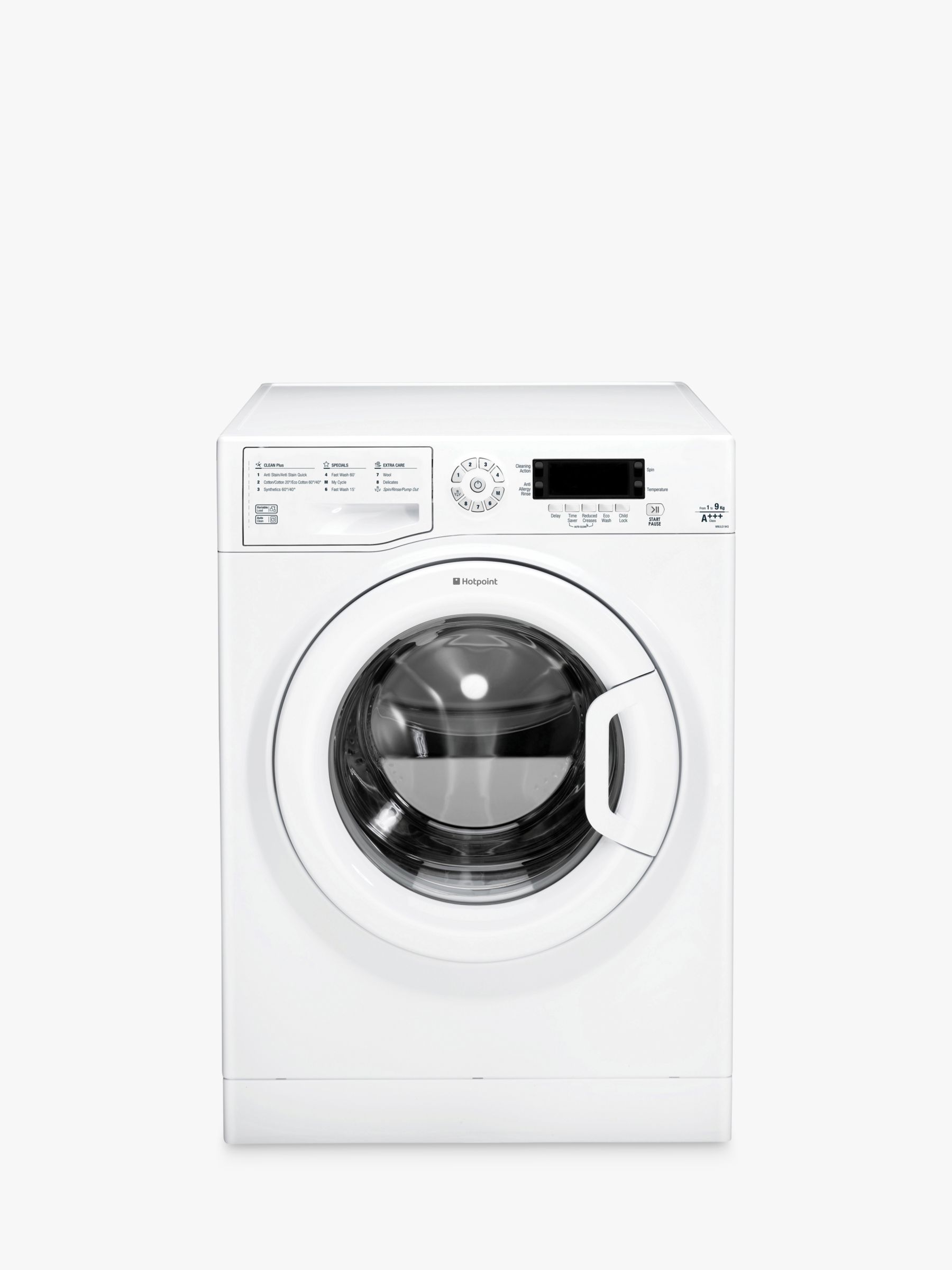 Hotpoint WMJLD943P Freestanding Washing Machine, 9kg Load, A++ Energy Rating, 1400rpm Spin in White