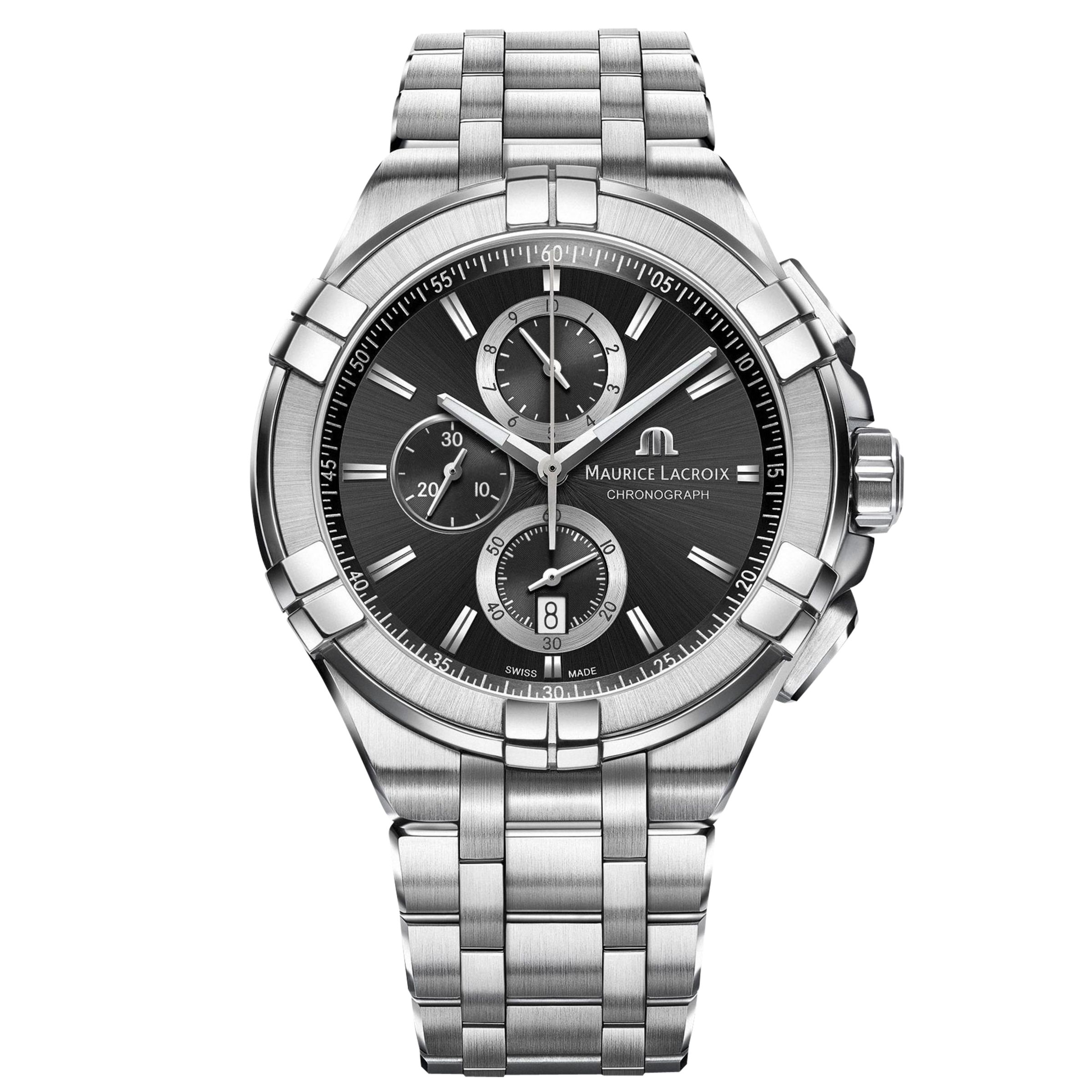 Maurice Lacroix AI1018-SS002-330-1 Men's Aikon Chronograph Date Bracelet Strap Watch, Silver/Black