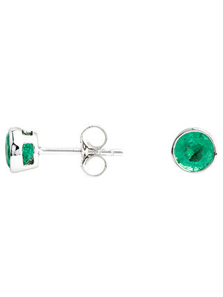 A B Davis 9ct White Gold Round Emerald Stud Earrings, Green