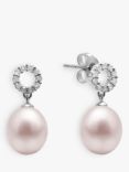 A B Davis 9ct White Gold Diamond Set Pearl Drop Earrings, Pink
