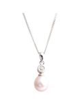 A B Davis 9ct White Gold Diamond Pearl Pendant Necklace, Pink