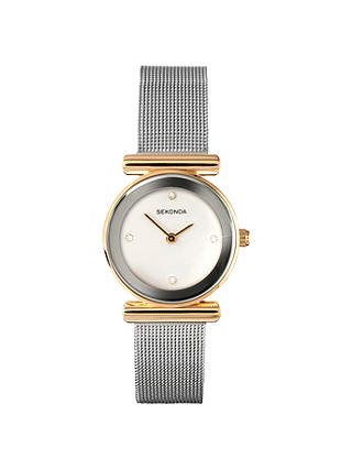 Sekonda 4887.00 Women's Mesh Bracelet Strap Watch, Silver/White