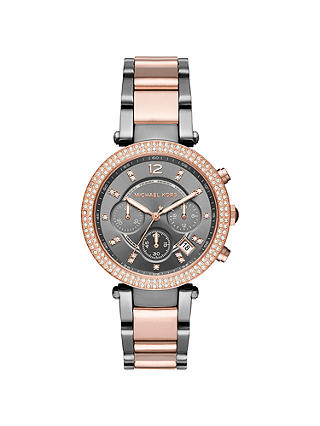 Michael Kors MK6440 Women's Parker Chronograph Bracelet Strap Watch, Gunmetal/Rose Gold