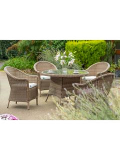 KETTLER RHS Harlow Carr 4 Seater Round Garden Dining Table and Chairs Set, Natural