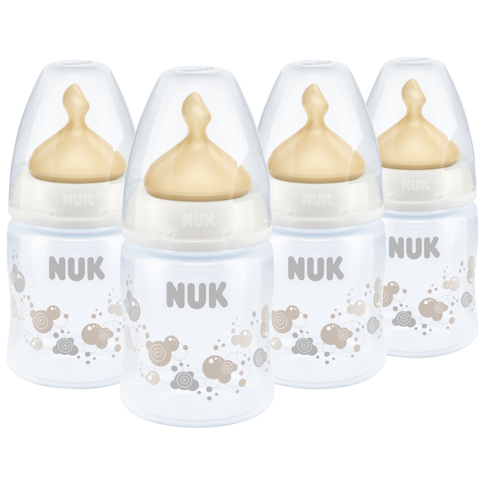NUK First Choice+ Baby Bottle with Size 1 Latex Teat, 0-6 months, Pack of 4