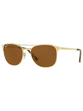 Ray-Ban RB3429M Polarised Square Sunglasses, Gold/Brown