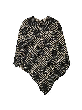 Chesca Cable Knit Poncho, Black/Beige