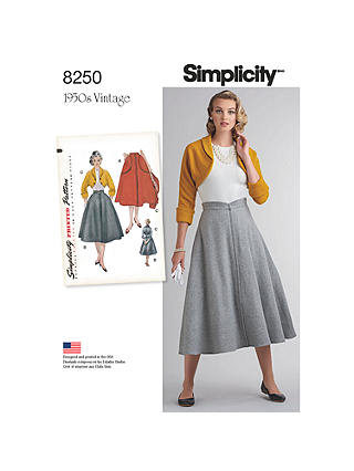 Simplicity Misses' Women's Vintage 1950's Skirt and Bolero Sewing Pattern, 8250
