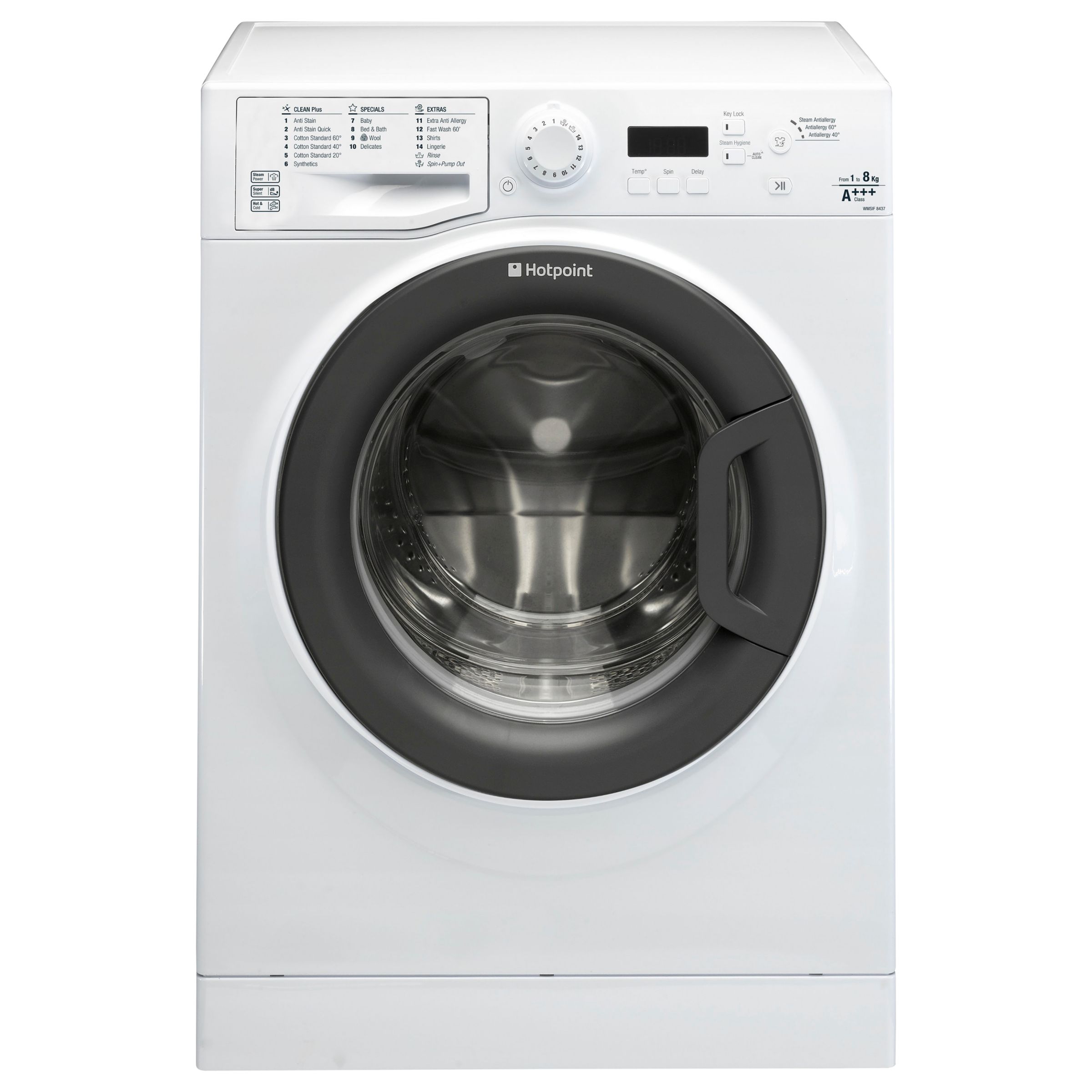 Hotpoint Signature WMSIF8437BC Freestanding Washing Machine, 8kg Load, A+++ Energy Rating, 1400rpm Spin in White