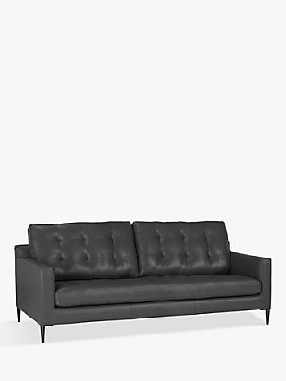 Draper Range, John Lewis Draper Large 3 Seater Leather Sofa, Metal Leg, Winchester Anthracite