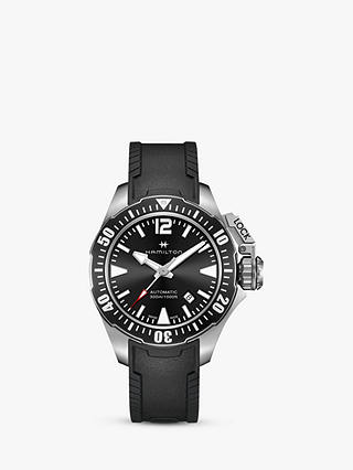 Hamilton H77605335 Men's Khaki Navy Frogman Automatic Date Rubber Strap Watch, Black