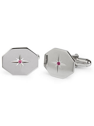 Simon Carter for John Lewis Hexagonal Sterling Silver Ruby Cufflinks, Silver