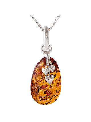 Be-Jewelled Amber Leaf Motif Pendant Necklace, Cognac