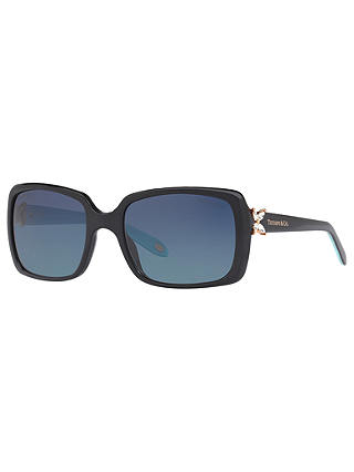 Tiffany & Co TF4047B Polarised Embellished Rectangular Sunglasses, Black/Sky Blue