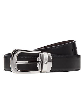 Montblanc Reversible Leather Belt With Palladium Horseshoe Buckle, One Size, Black/Brown