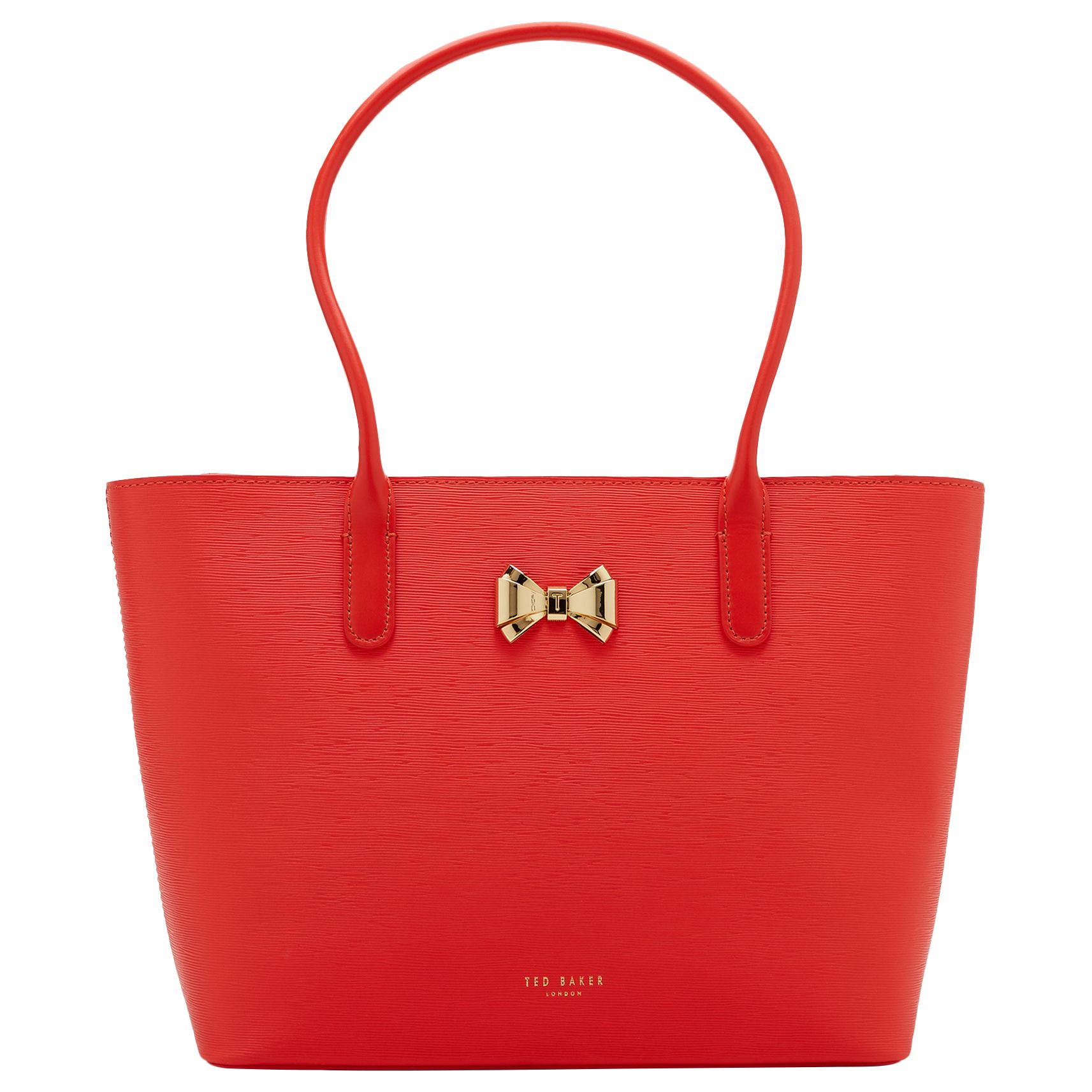 Ted Baker Taleen Curved Bow Leather Shopper Bag, Bright Orange
