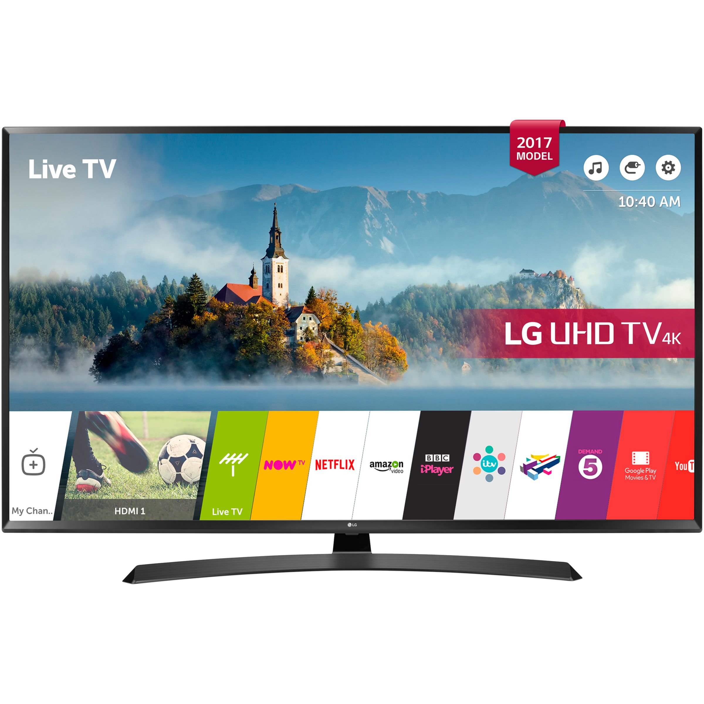 LG 43UJ635V LED HDR 4K Ultra HD Smart TV, 43" with Freeview Play & Crescent Stand, Black