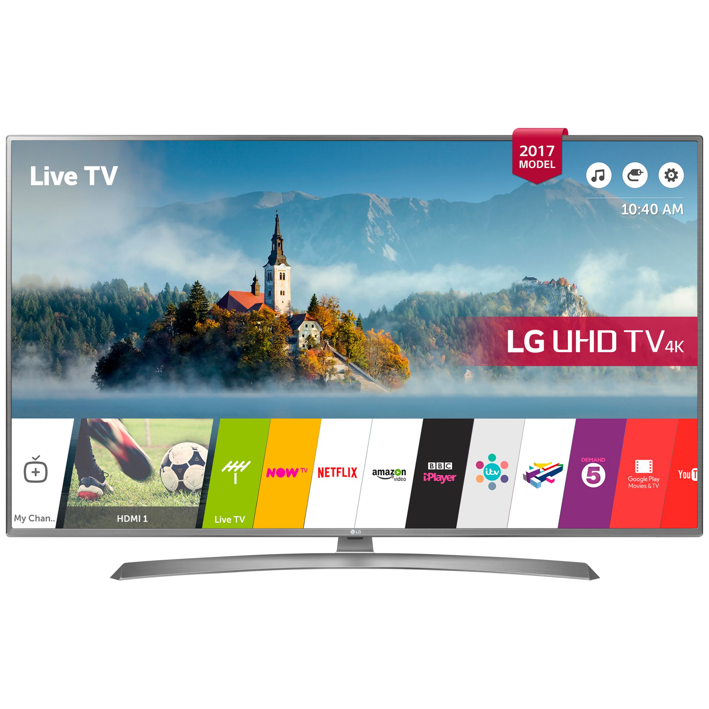 LG 43UJ670V LED HDR 4K Ultra HD Smart TV, 43" with Freeview Play & Crescent Stand, Grey
