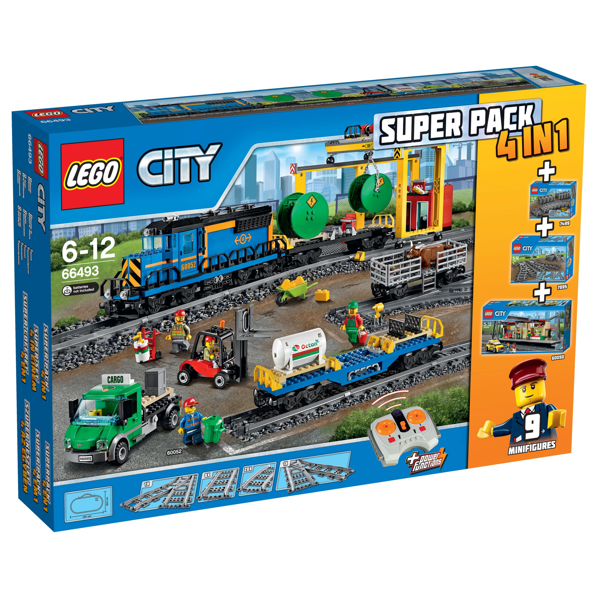 LEGO City 66493 Remote Control Cargo Train, Station, Tracks and Power Functions 4 in 1 Super Pack