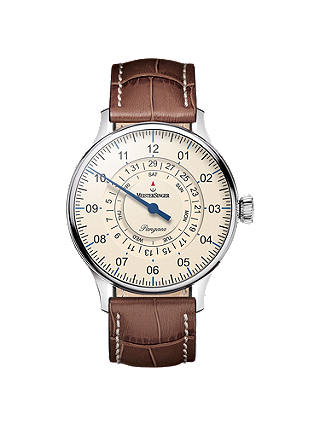 MeisterSinger PDD903 Unisex Pangaea Day Date Automatic Leather Strap Watch, Tan/Cream