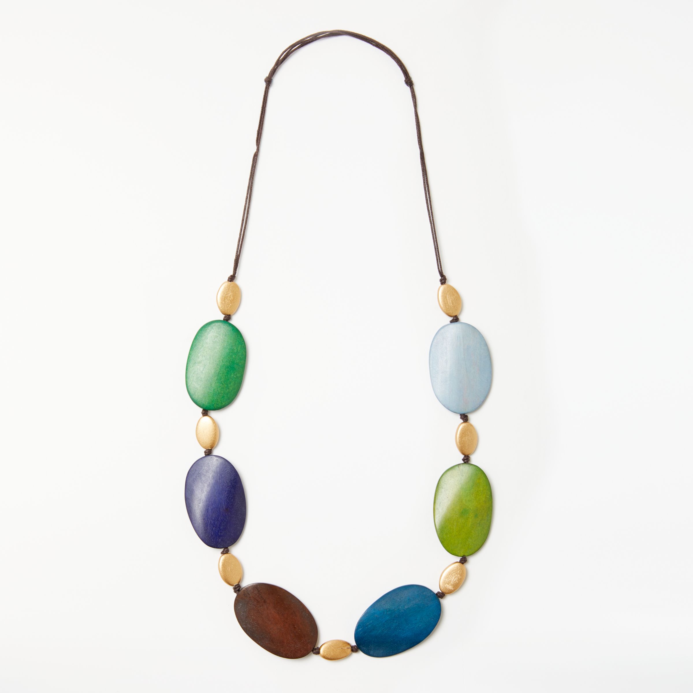 One Button 6-1127 Wooden Block Necklace, Natural