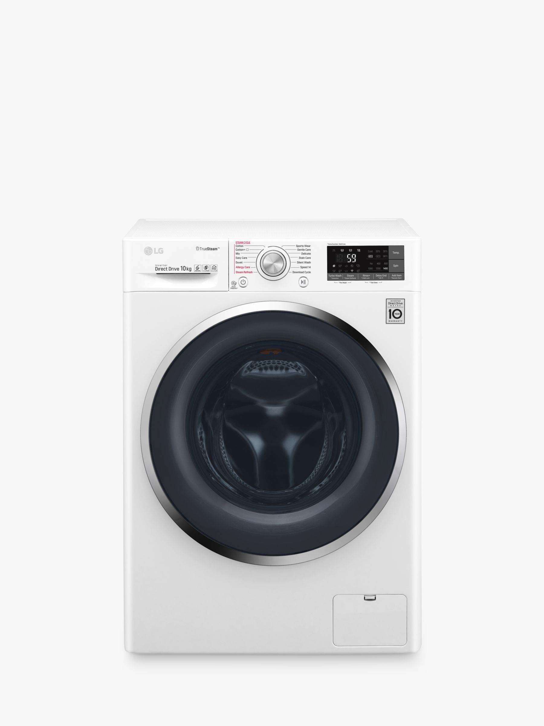LG F4J8JS2W Freestanding Washing Machine, 10kg Load, A+++ Energy Rating, 1400rpm Spin, White