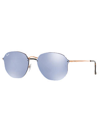 Ray-Ban RB3579N Unisex Oval Sunglasses, Rose Gold/Mirror Blue