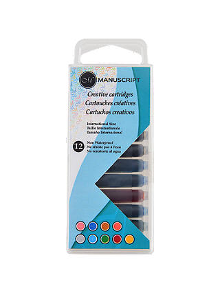 Manuscript Calligraphy Assorted Coloured Ink Cartridges, Pack of 12