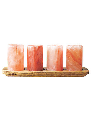 Root7 Wood Board and Himalayan Salt Shot Glasses, Pink/Natural, Set of 4