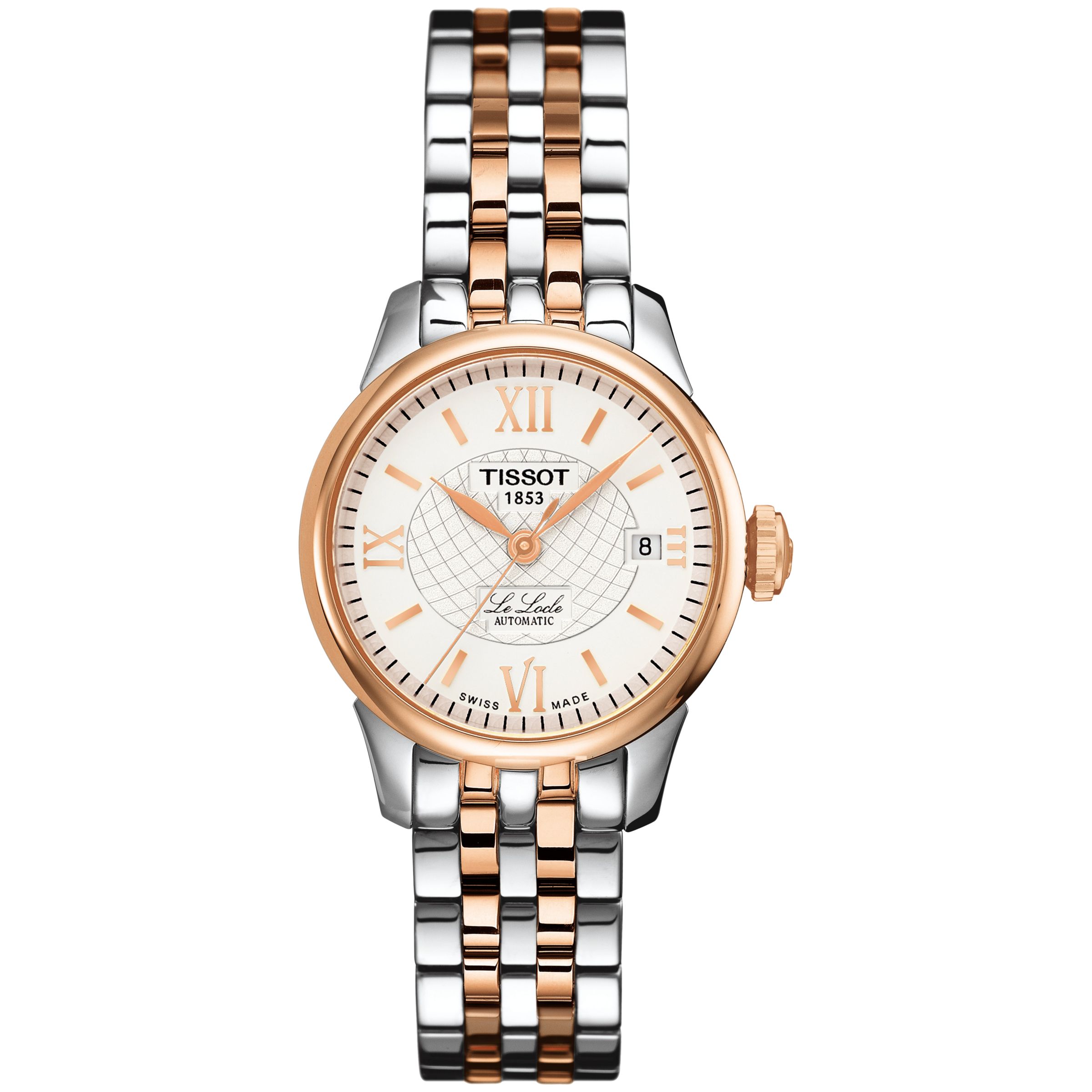 Tissot T41218333 Women's Le Locle Automatic Date Two Tone Bracelet Strap  Watch, Silver/Rose Gold