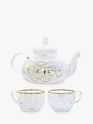 Root7 G&Tea 800ml Glass Gin Teapot and Tea Cups Gift Set