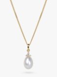 A B Davis 9ct Gold Diamond and Pearl Pendant Necklace, Gold