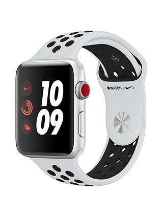 Apple Watch Nike+ Series 3, GPS and Cellular, 42mm Silver Aluminium Case with Nike Sport Band, Pure Platinum / Black