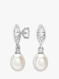 Dower & Hall Hammered Freshwater Pearl Drop Earrings, Silver/White