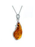 Be-Jewelled Pear Amber Pendant Necklace, Cognac