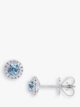 E.W Adams 18ct White Gold Diamond Claw Set Cluster Stud Earrings, Aquamarine