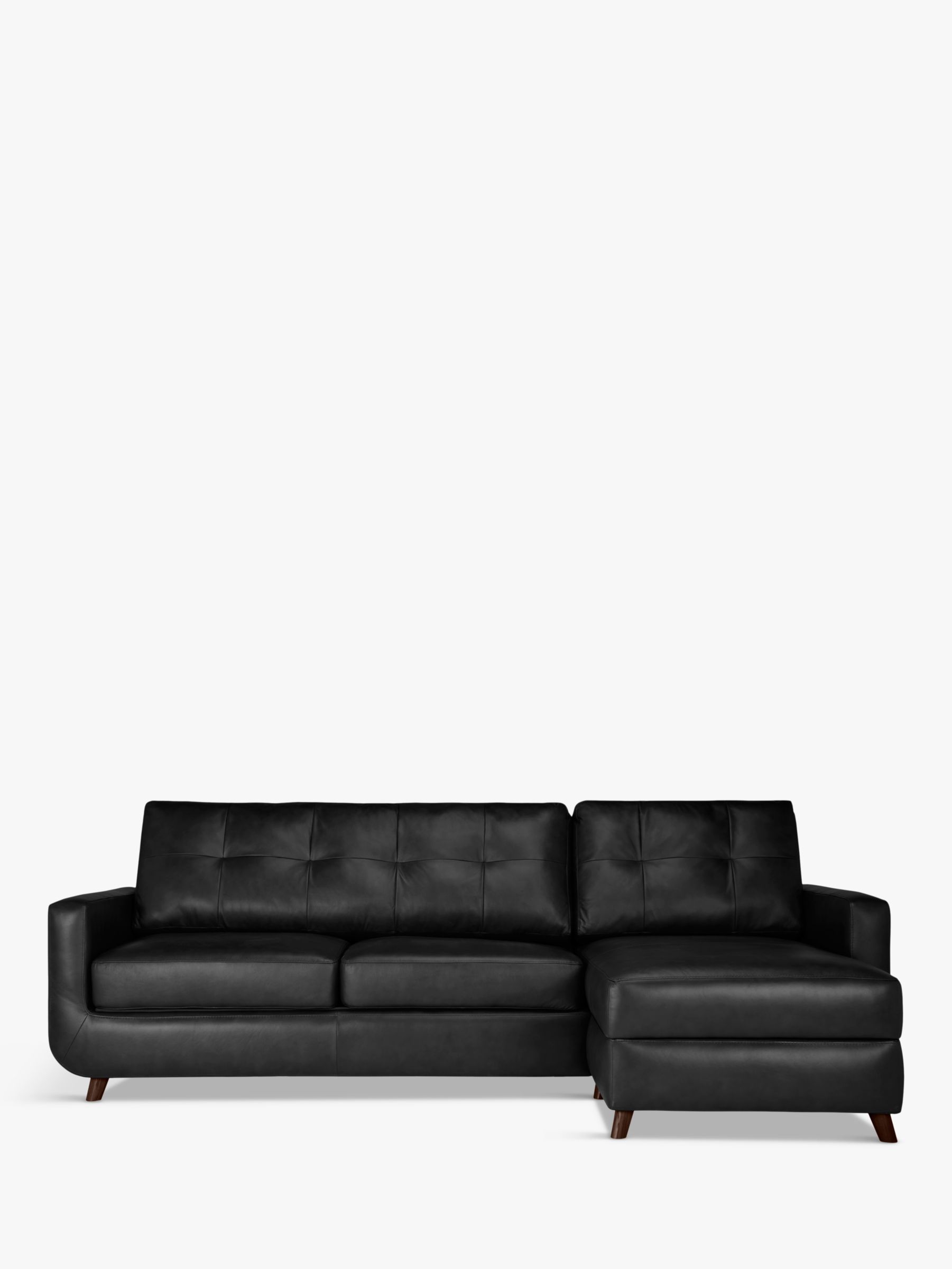 Barbican Range, John Lewis Barbican RHF Chaise End Leather Sofa, Dark Leg, Contempo Black