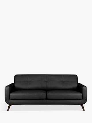 Barbican Range, John Lewis Barbican Large 3 Seater Leather Sofa, Dark Leg, Contempo Black