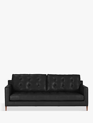 Draper Range, John Lewis Draper Large 3 Seater Leather Sofa, Dark Leg, Contempo Black